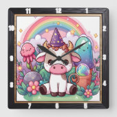 Whimsical Fairy Koe Rainbow Vierkante Klok (Voorkant)