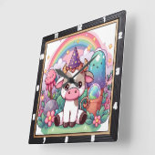 Whimsical Fairy Koe Rainbow Vierkante Klok (Hoek)