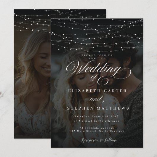 Whimsical Fairy Light Night Fotobruiloft Kaart (Voorkant / Achterkant)