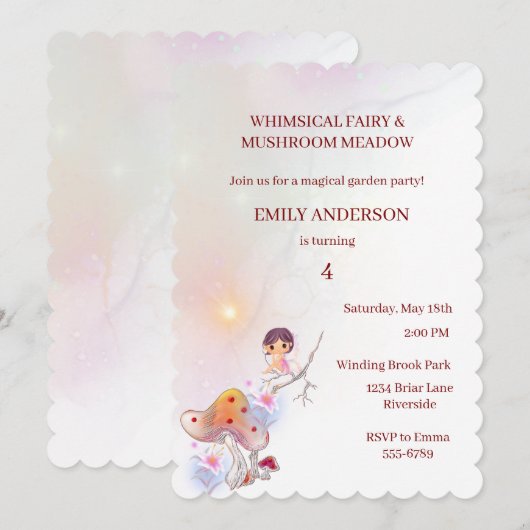 Whimsical Fairy Magical 4e Verjaardag Uitnodiging (Voorkant / Achterkant)