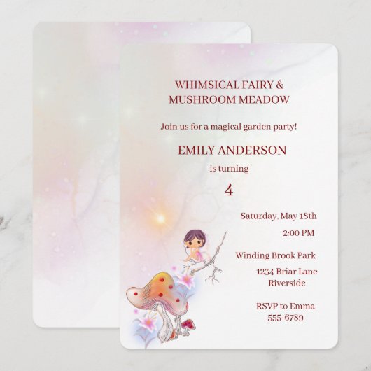 Whimsical Fairy Magical 4e Verjaardag Uitnodiging (Voorkant / Achterkant)