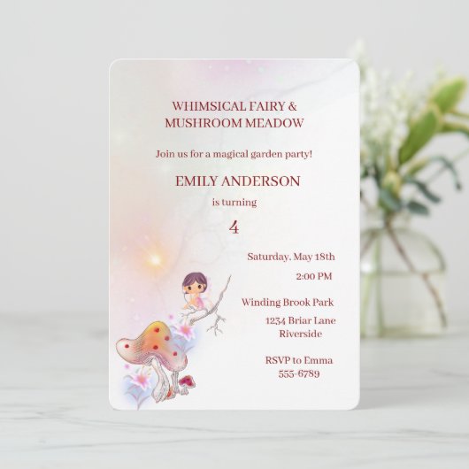 Whimsical Fairy Magical 4e Verjaardag Uitnodiging (Staand voorkant)