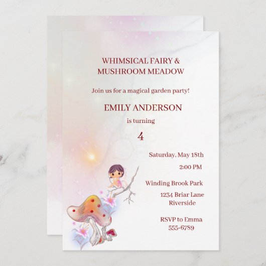Whimsical Fairy Magical 4e Verjaardag Uitnodiging (Voorkant / Achterkant)