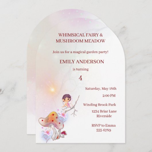 Whimsical Fairy Magical 4e Verjaardag Uitnodiging (Voorkant / Achterkant)