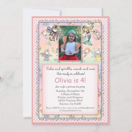 Whimsical Fairy Mermaid and Angel Party nodigt uit Kaart (Achterkant)