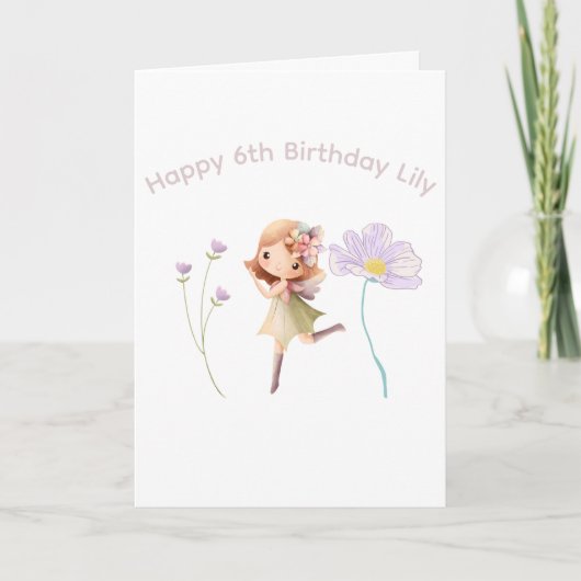 Whimsical Fairy met bloemen Verjaardag Kaart (Voorkant)