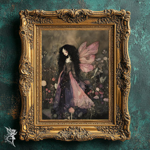 Whimsical Fairy met donkere Moody Bloemen Wall Art Poster