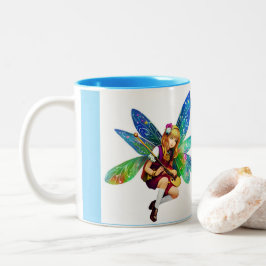 Whimsical Fairy met een Blauwe Vleugels Tweekleurige Koffiemok