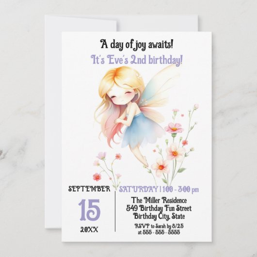 Whimsical Fairy met Pastel Bloemen Verjaardag Kaart (Voorkant)