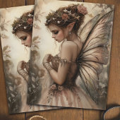 Whimsical Fairy met roze rozen Decoupage Art Tissuepapier