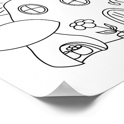 Whimsical Fairy Mushroom Colour Page Poster (Hoek)