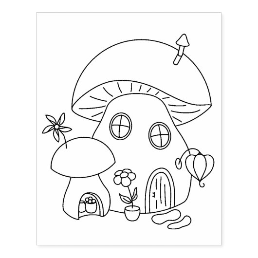 Whimsical Fairy Mushroom Colour Page Rubberstempel (Afrduk)