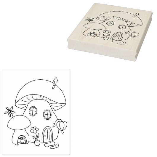 Whimsical Fairy Mushroom Colour Page Rubberstempel (Gestempeld)