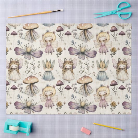 Whimsical Fairy & Mushroom Flower Garden Decoupage Tissuepapier (Craft)