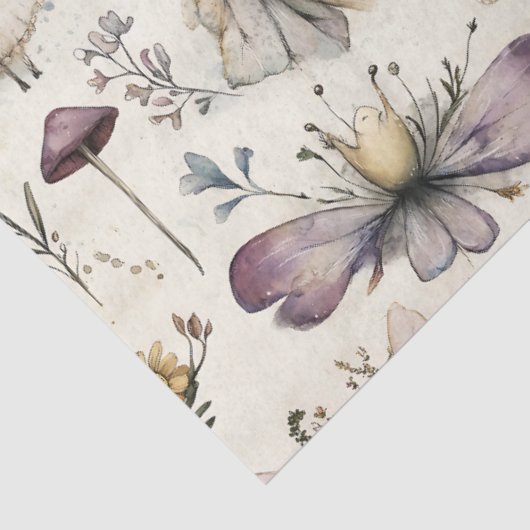 Whimsical Fairy & Mushroom Flower Garden Decoupage Tissuepapier (Detail)