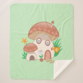 Whimsical Fairy Mushroom House Green Sherpa Deken (Voorkant)