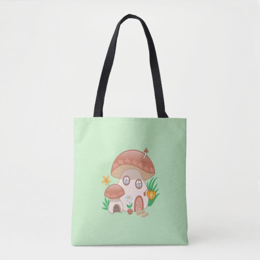 Whimsical Fairy Mushroom House Green Tote Bag (Voorkant)