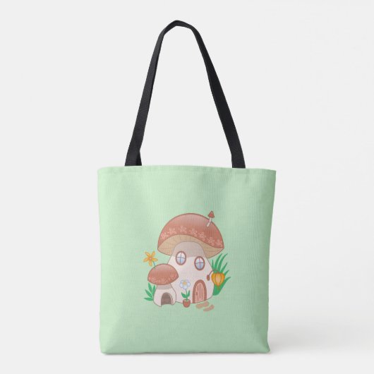 Whimsical Fairy Mushroom House Green Tote Bag (Achterkant)