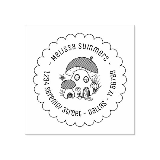 Whimsical Fairy Mushroom House Scalloped Address Rubberstempel (Afrduk)