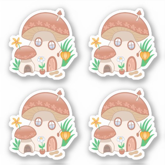 Whimsical Fairy Mushroom House Set 4 Sticker (Voorkant)