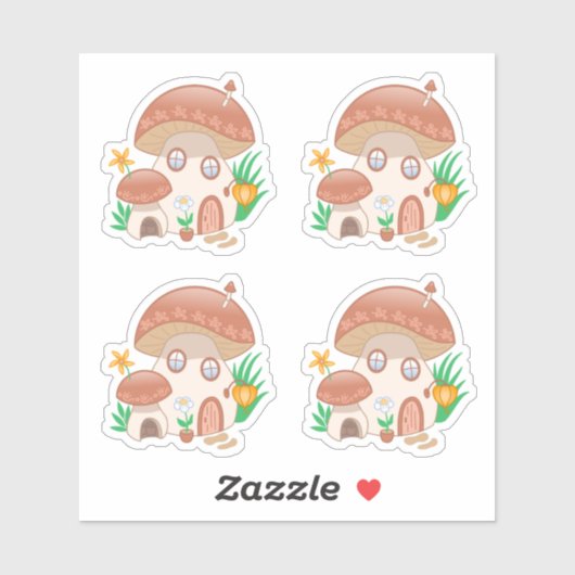 Whimsical Fairy Mushroom House Set 4 Sticker (Vel)