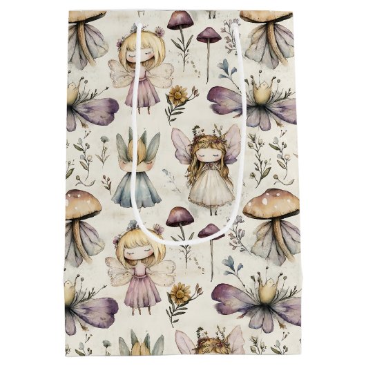 Whimsical Fairy & Mushroom Magical Flower Garden Medium Cadeauzakje (Achterkant)