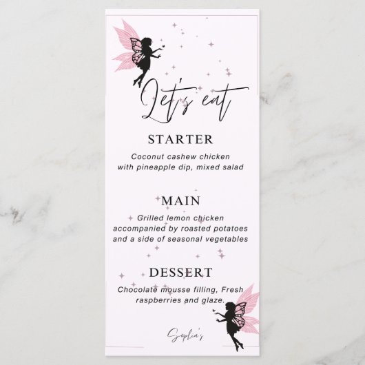 Whimsical Fairy Party Menu Platte Kaart (Voorkant)