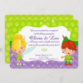 Whimsical Fairy Party-uitnodiging voor tweeling Kaart (Voorkant / Achterkant)