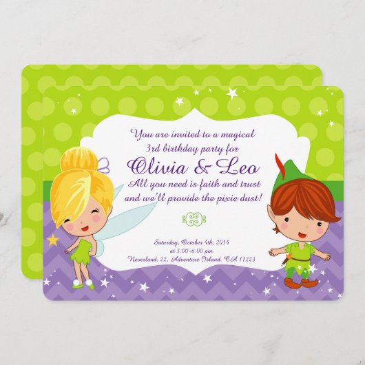 Whimsical Fairy Party-uitnodiging voor tweeling Kaart (Voorkant / Achterkant)