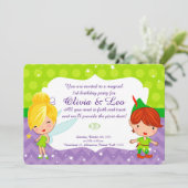 Whimsical Fairy Party-uitnodiging voor tweeling Kaart (Staand voorkant)