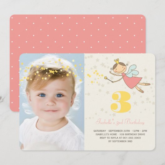 Whimsical Fairy Prinses Meisje Verjaardagsfeestfot Kaart (Voorkant / Achterkant)