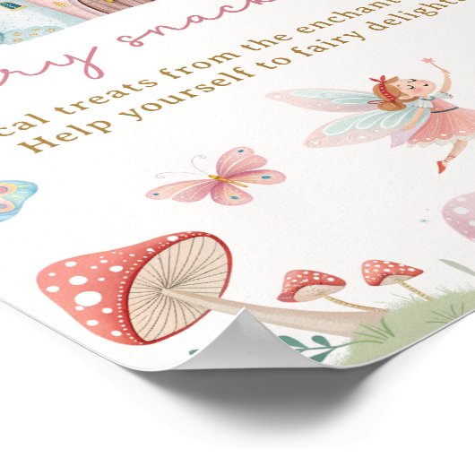 Whimsical Fairy Snack Bar Teken 1e Verjaardagsfees Poster (Hoek)
