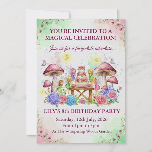 Whimsical Fairy Tale Birthday Card Invitation Kaart (Voorkant)