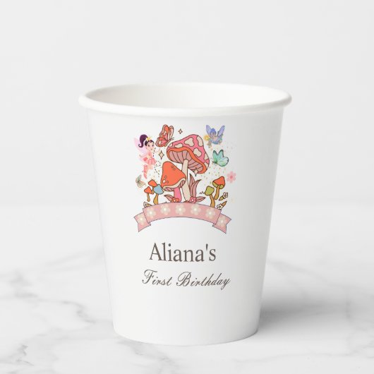 Whimsical Fairy Tale Green Eerste Verjaardag Papieren Bekers (Voorkant)