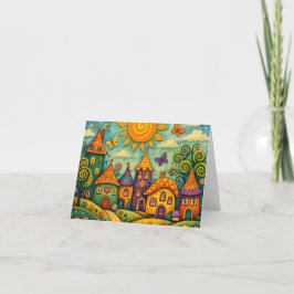Whimsical Fairy Tale Village Colorful Canvas Art Bedankkaart