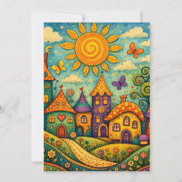 Whimsical Fairy Tale Village Colorful Canvas Art Notitiekaartje