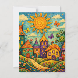 Whimsical Fairy Tale Village Colorful Canvas Art Notitiekaartje