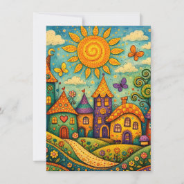 Whimsical Fairy Tale Village Colorful Canvas Art Notitiekaartje
