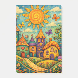 Whimsical Fairy Tale Village Colorful Canvas Art Post-it® Notes