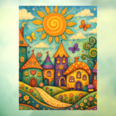 Whimsical Fairy Tale Village Colorful Canvas Art Raamsticker (Vel 3)