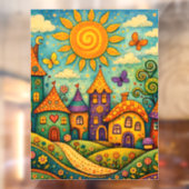 Whimsical Fairy Tale Village Colorful Canvas Art Raamsticker (Vel 2)
