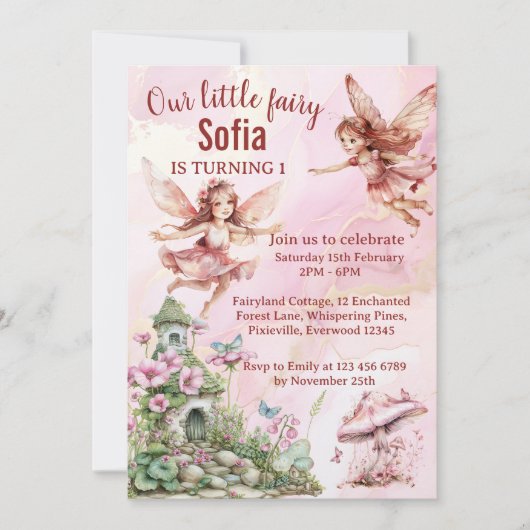 Whimsical Fairy-thema 1e verjaardag uitnodiging (Voorkant)