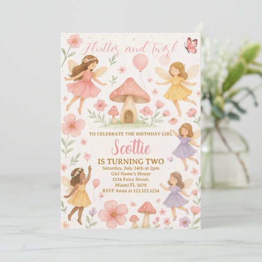 Whimsical Fairy Verjaardag Uitnodiging (Staand voorkant)