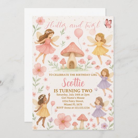 Whimsical Fairy Verjaardag Uitnodiging (Voorkant / Achterkant)