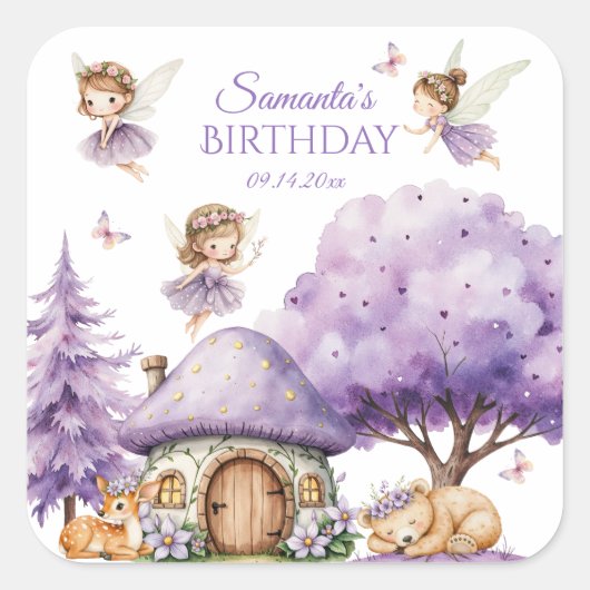 Whimsical Fairy verjaardagsfeestje Sticker betover (Voorkant)
