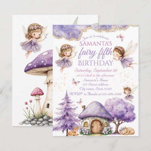 Whimsical Fairy verjaardagsfeestje uitnodiging (Voorkant / Achterkant)