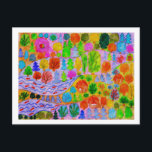 Whimsical Fairy Village & River Magic Postcard Briefkaart<br><div class="desc">Send a piece of magic with this vibrant,  hand-drawn postcard featuring a detailed fairytale valley. With its colorful trees,  winding river,  and cozy,  hidden houses,  it's perfect for sending a quick note of joy or keeping as a miniature piece of art.</div>