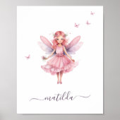 Whimsical Fairy Vlinder Roze Kwekerij Naam Poster (Voorkant)