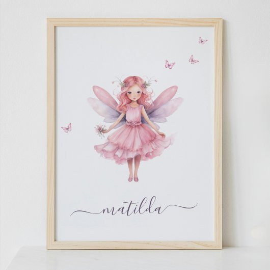 Whimsical Fairy Vlinder Roze Kwekerij Naam Poster