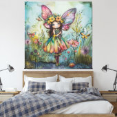 Whimsical Fairy, Vlinders en Wildbloemen Canvas Afdruk (Insitu (Slaapkamer))